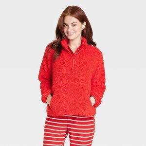 NEW! Women's Wondershop Faux Shearling Matching Family Half Zip Pullover, Red